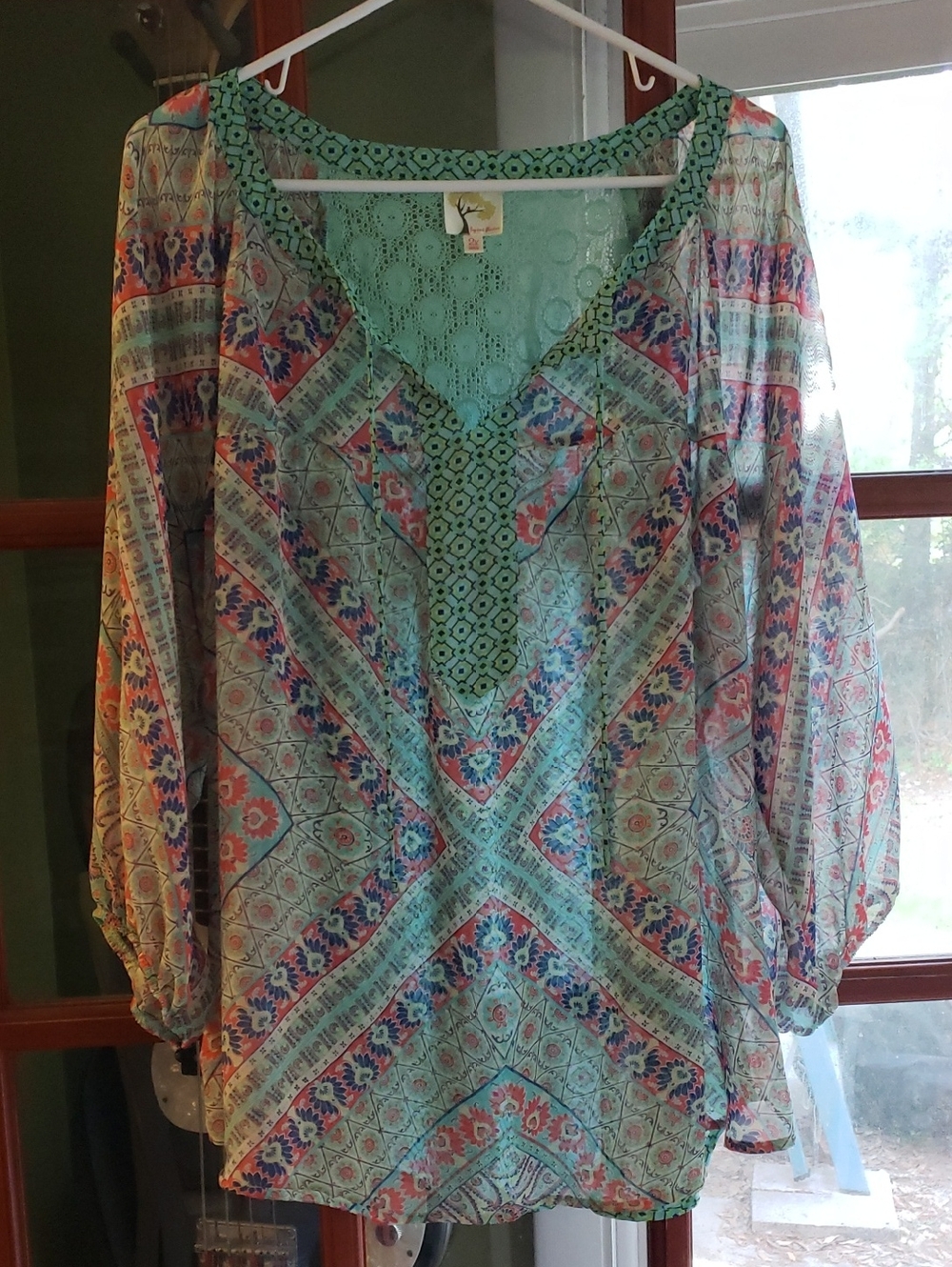fig and flower Mint Multi-Color Printed Tunic Top